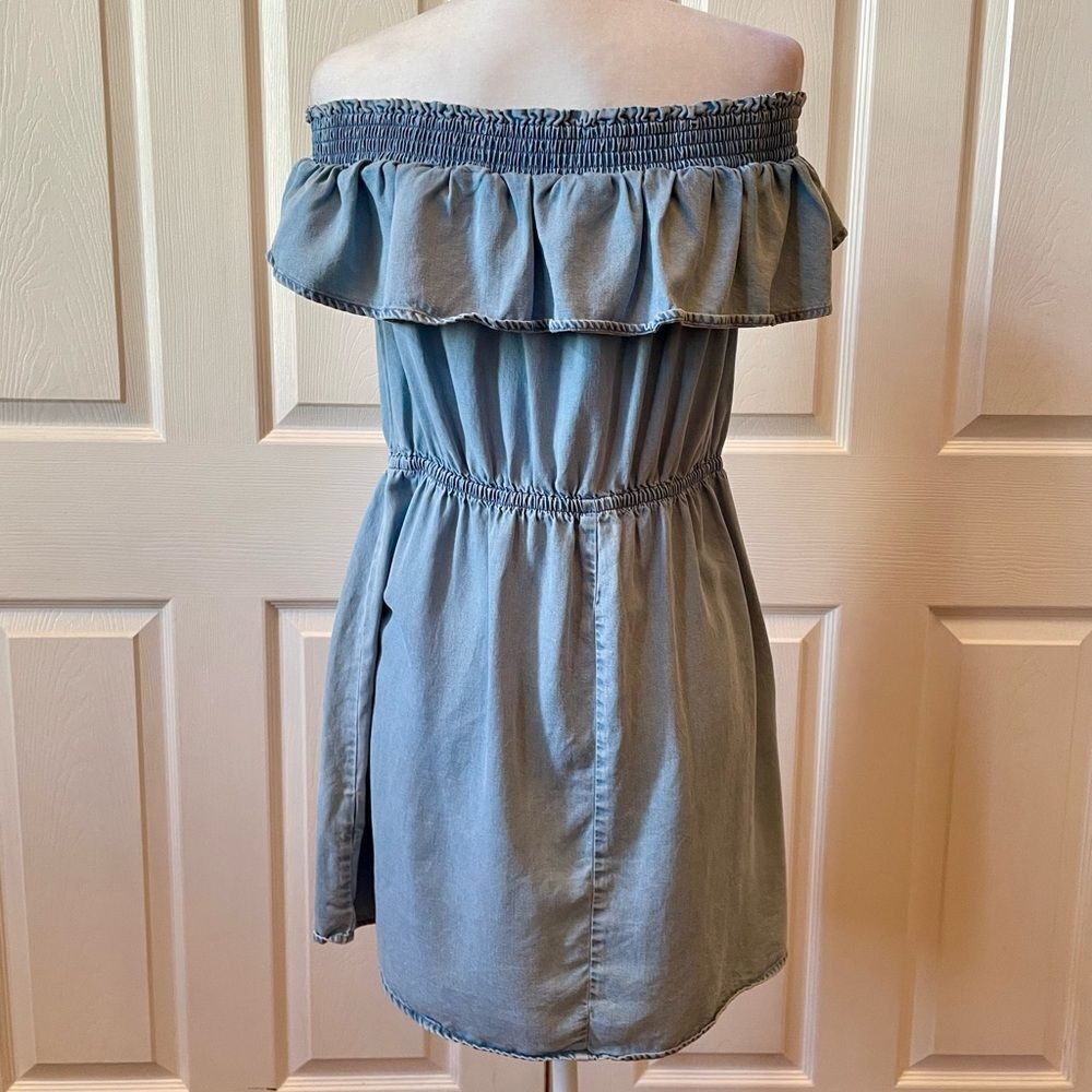 Express Off-Shoulder Ruffle Denim Dress - Picture 3 of 3